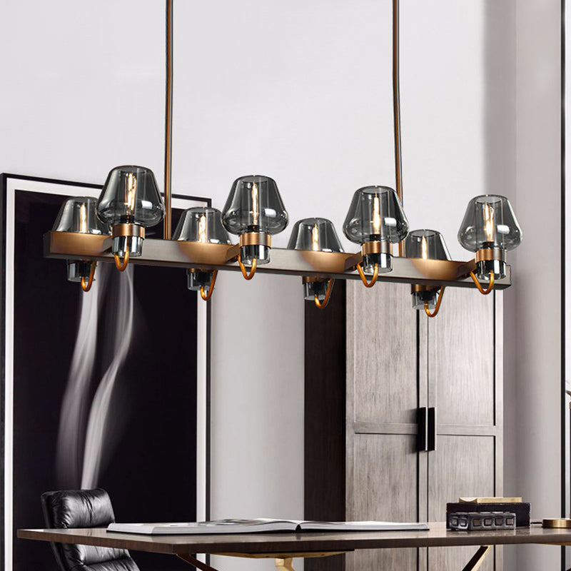 Modernist Clear/Amber/Smoke Glass Pendant Lamp With Linear Design - Cone Island Lighting (6/8 Lights