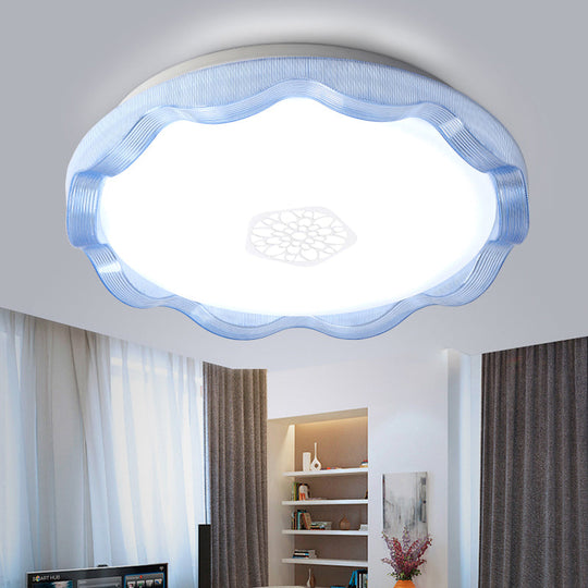 Plafonnier en métal festonné avec diffuseur en acrylique blanc/bleu/doré - Luminaire encastré à LED pour chambres à coucher - Diamètre 16"/19,5" - Éclairage chaud/blanc