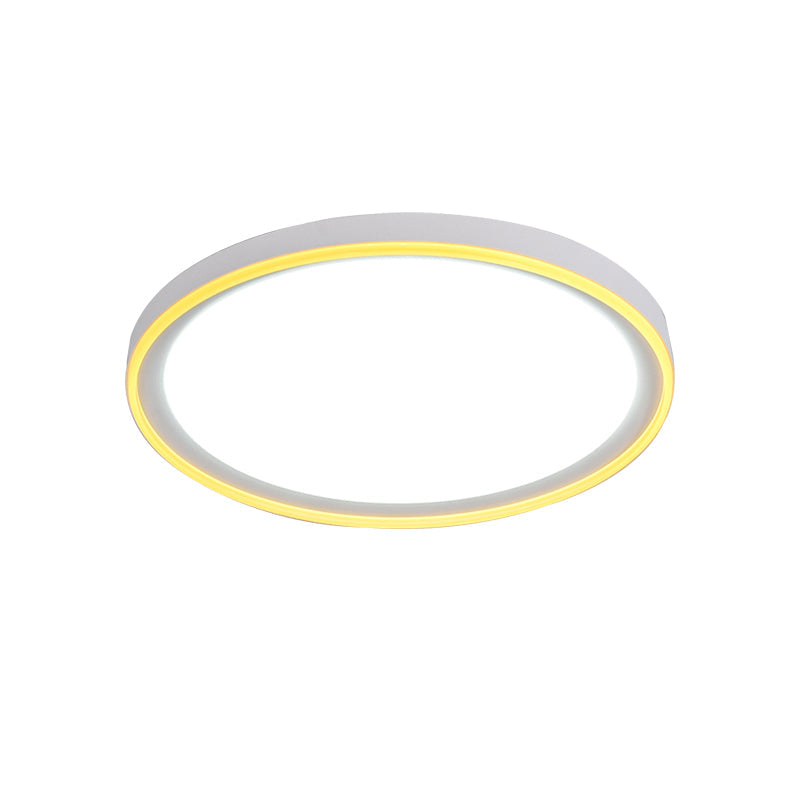 16/19.5 Nordic Metal Round Flush Light With Acrylic Shade - White/Pink/Yellow Led Ceiling Fixture