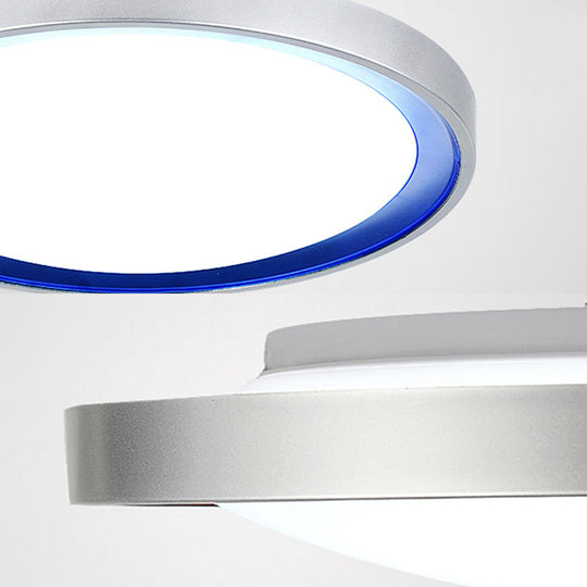 Contemporary Led Flush Light In Orange/Blue/Purple With Warm/White Glow - 14/16/20 Metal Circular