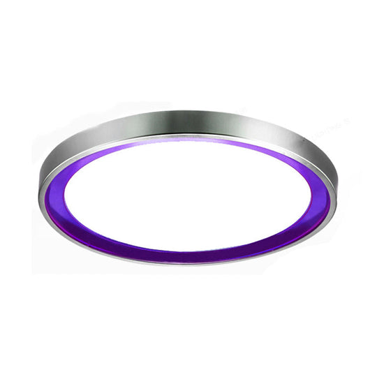 Contemporary Led Flush Light In Orange/Blue/Purple With Warm/White Glow - 14/16/20 Metal Circular