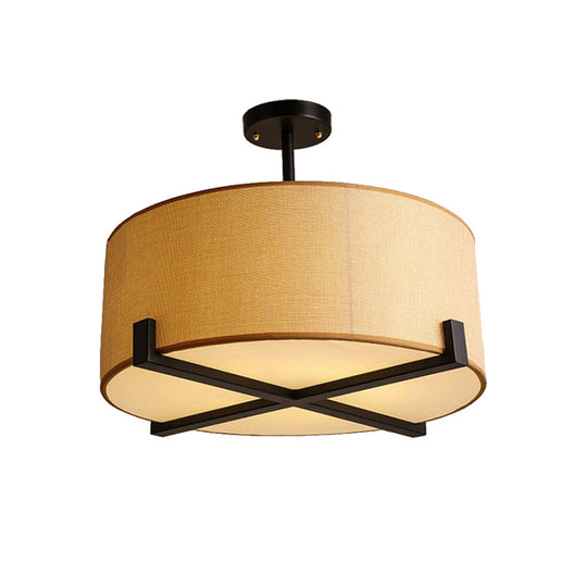 Minimalist Fabric Drum Ceiling Light - 5-Light Beige Flush Mount Lamp - Dia 16"/19.5"/23.5