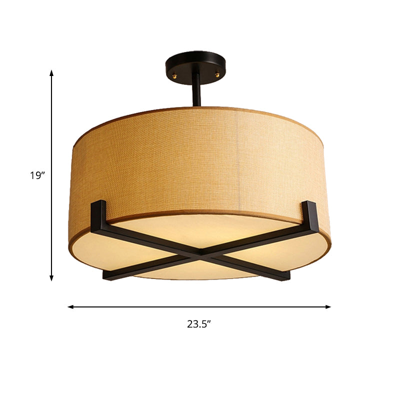 Minimalist Fabric Drum Ceiling Light - 5-Light Beige Flush Mount Lamp - Dia 16"/19.5"/23.5