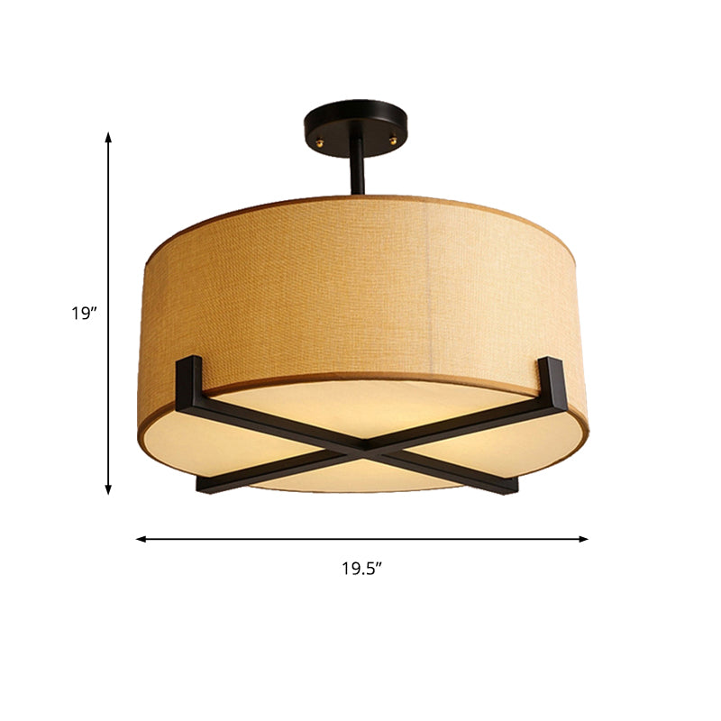 Minimalist Fabric Drum Ceiling Light - 5-Light Beige Flush Mount Lamp - Dia 16"/19.5"/23.5