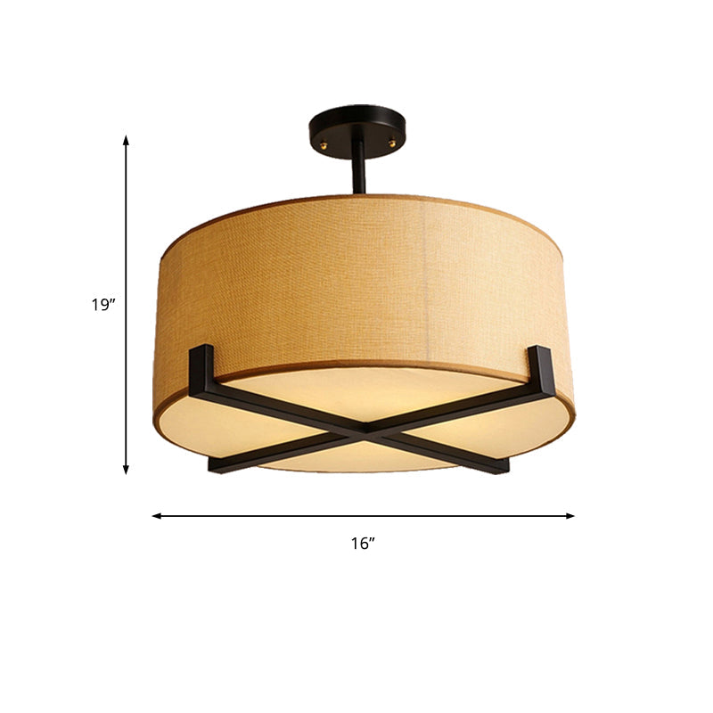 Minimalist Fabric Drum Ceiling Light - 5-Light Beige Flush Mount Lamp - Dia 16"/19.5"/23.5