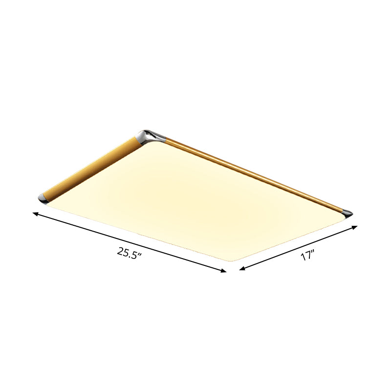 25.5/36 Rectangular Gold Led Metal Flush Ceiling Light For Living Room With Acrylic Shade -