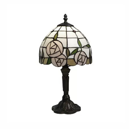 Tiffany Rose Stained Glass Table Lamp - Pink-White/Pink Decorative Standing Light For Bedroom