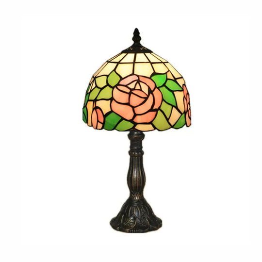 Tiffany Rose Stained Glass Table Lamp - Pink-White/Pink Decorative Standing Light For Bedroom