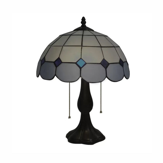 Grid Design Stained Glass Dome Table Light - Blue/Yellow 2 Lights Traditional Lighting