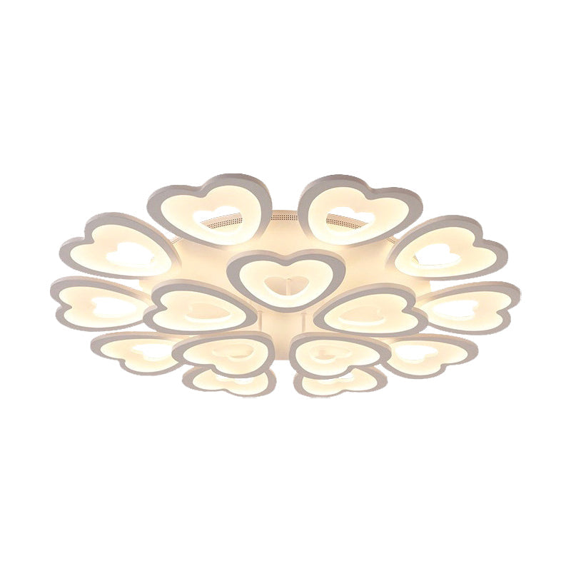 Heart Acrylic Shade Flush Mount Light for Bedroom - White Ceiling Lamp in Warm/White/Natural Light - 9/12/15 Lights