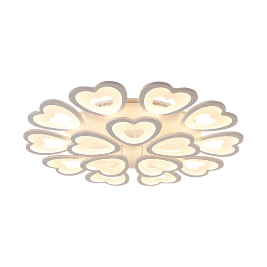 Heart Acrylic Shade Flush Mount Light for Bedroom - White Ceiling Lamp in Warm/White/Natural Light - 9/12/15 Lights