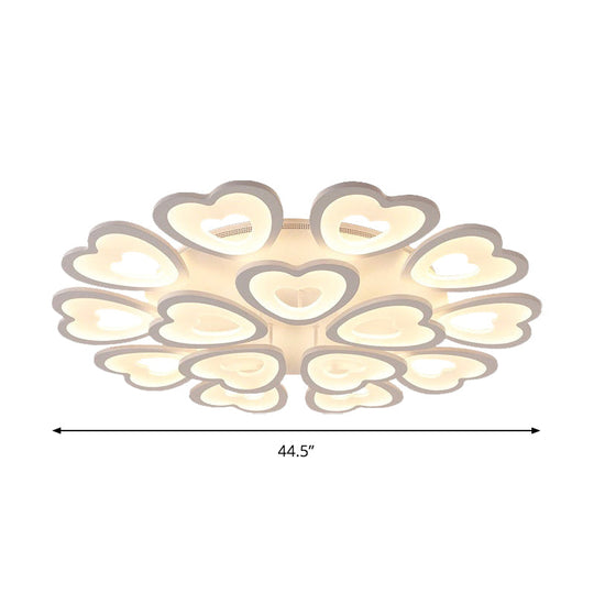 Heart Acrylic Shade Flush Mount Light for Bedroom - White Ceiling Lamp in Warm/White/Natural Light - 9/12/15 Lights