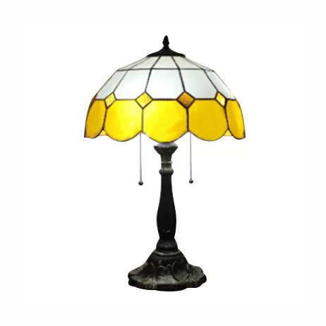 Grid Design Stained Glass Dome Table Light - Blue/Yellow 2 Lights Traditional Lighting