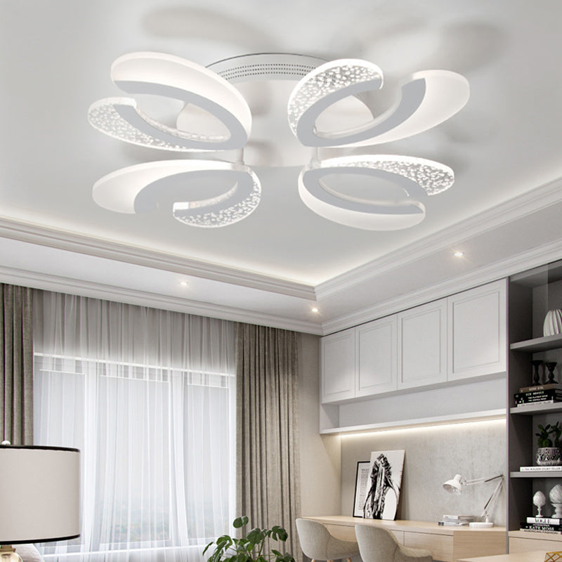 Contemporary Clear and White V-Shaped Flush Mount LED Light Fixture - Acrylic Ceiling Light with 4/6/9 Warm Lights