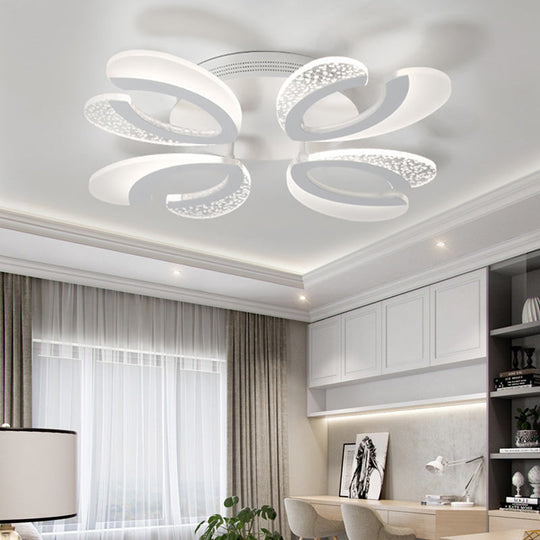 Contemporary Clear And White V-Shaped Flush Mount Led Light Fixture - Acrylic Ceiling With 4/6/9