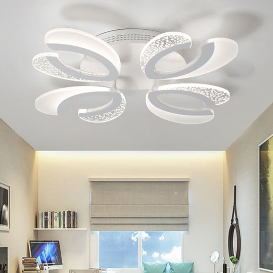 Contemporary Clear and White V-Shaped Flush Mount LED Light Fixture - Acrylic Ceiling Light with 4/6/9 Warm Lights