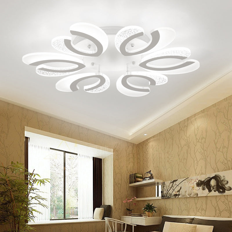 Contemporary Clear and White V-Shaped Flush Mount LED Light Fixture - Acrylic Ceiling Light with 4/6/9 Warm Lights