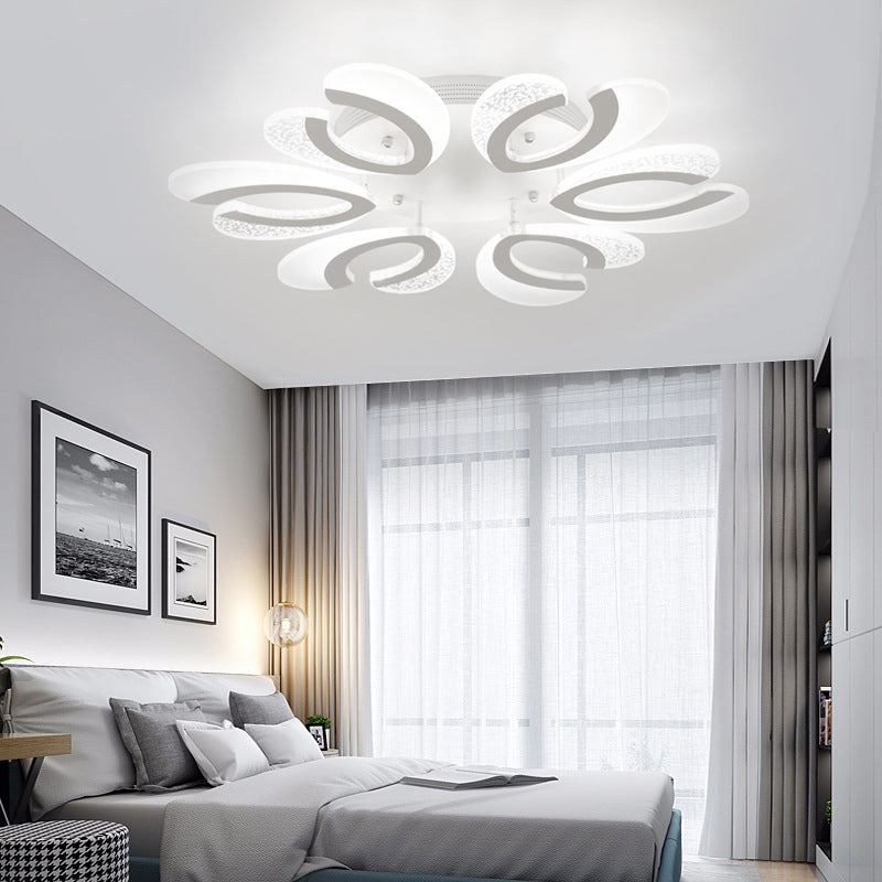 Contemporary Clear and White V-Shaped Flush Mount LED Light Fixture - Acrylic Ceiling Light with 4/6/9 Warm Lights