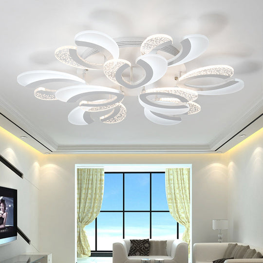 Contemporary Clear and White V-Shaped Flush Mount LED Light Fixture - Acrylic Ceiling Light with 4/6/9 Warm Lights