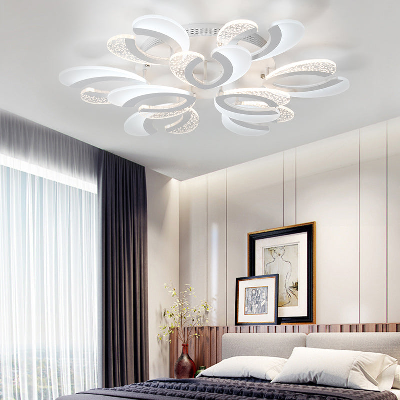 Contemporary Clear and White V-Shaped Flush Mount LED Light Fixture - Acrylic Ceiling Light with 4/6/9 Warm Lights