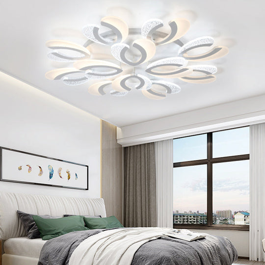 Contemporary Clear and White V-Shaped Flush Mount LED Light Fixture - Acrylic Ceiling Light with 4/6/9 Warm Lights