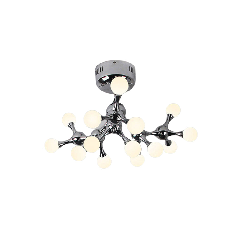 Nordic Metal 15 Bulb Silver Ceiling Mount Chandelier: Semi Flush Mount Light for Living Room