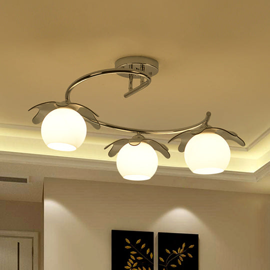 Modern Chrome Bedroom Led Ceiling Light With Globe Glass Shade