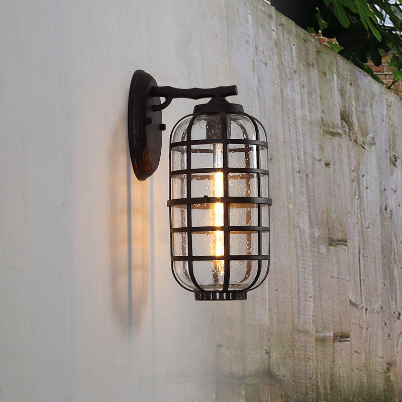 Industrial Wall Mounted Outdoor Lamp With Seedy Glass And Single Bulb In Black/Bronze 5.5-8 Wide