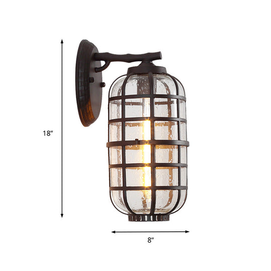 Industrial Wall Mounted Outdoor Lamp With Seedy Glass And Single Bulb In Black/Bronze 5.5-8 Wide