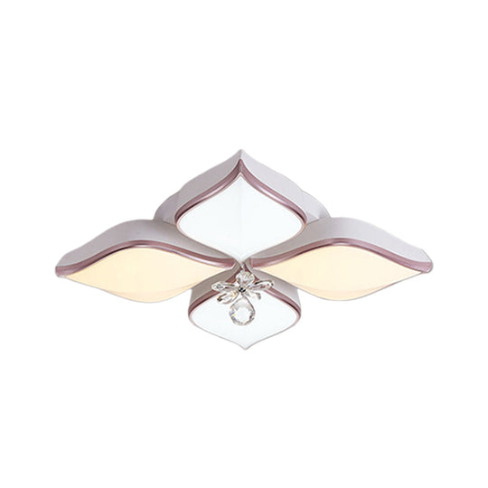 Contemporary Flower Ceiling Mounted Fixture: Acrylic Flush Light In White With Crystal Drop For