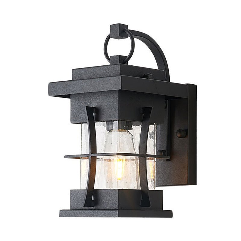 Coastal Clear Glass Iron Cage Wall Sconce Light - Square/Rectangle Design