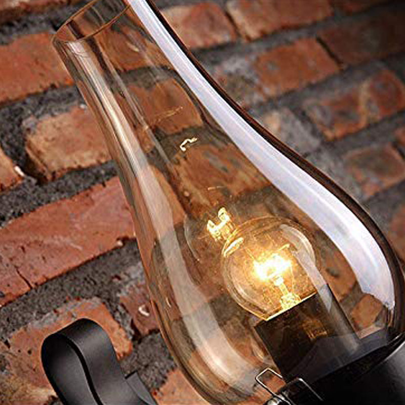 Vintage Industrial Black Cognac Glass Candle Wall Sconce With Plug-In Cord