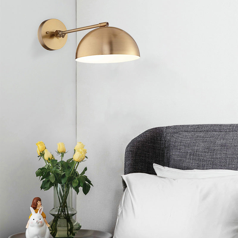 Farmhouse Brass Metal Wall Sconce With Adjustable Dome - 1 Light Living Room Lighting Fixture