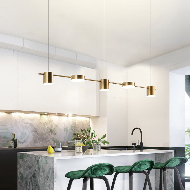 Modern Drum Aluminum Island Pendant Ceiling Light Fixture In Black/Gold With Warm/White Lighting