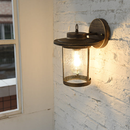 Cylinder Seeded Glass Industrial Wall Mounted Lamp - Matte Black/Bronze Finish