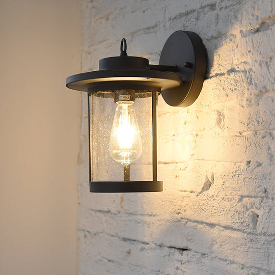 Cylinder Seeded Glass Industrial Wall Mounted Lamp - Matte Black/Bronze Finish