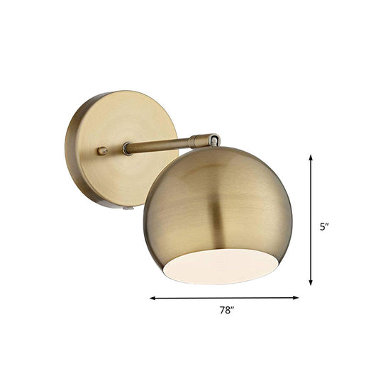 One Bulb Metal Industrial Wall Light With Round Shade In Brass - Ideal For Living Room Sconce