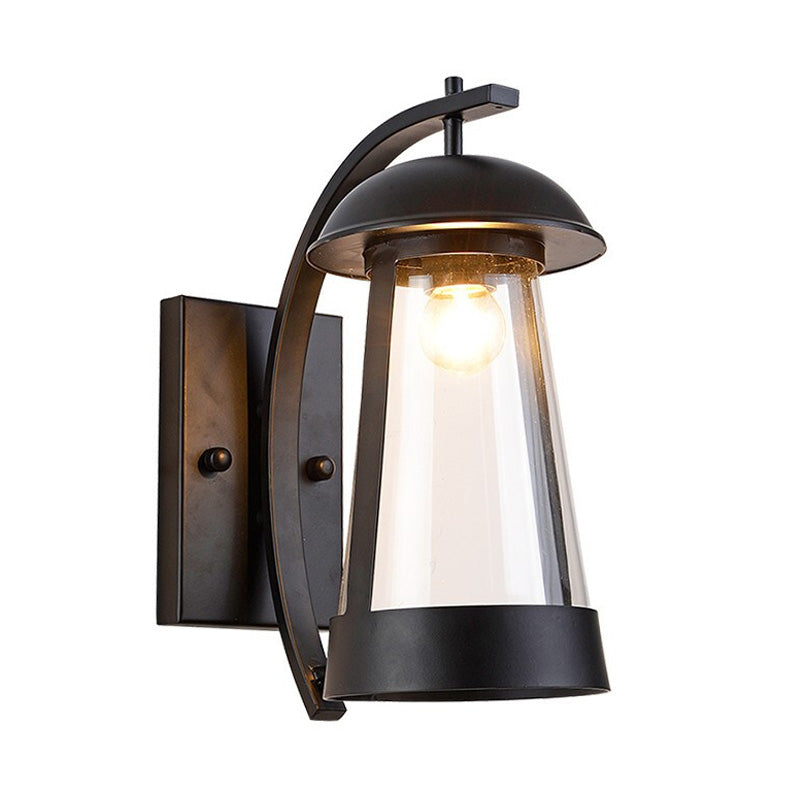 Clear Glass Wall Sconce - Industrial Black Cone Outdoor Lighting Fixture