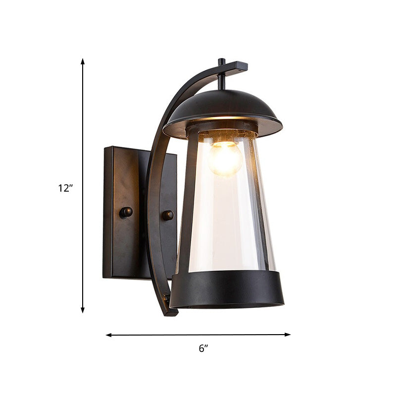 Clear Glass Wall Sconce - Industrial Black Cone Outdoor Lighting Fixture