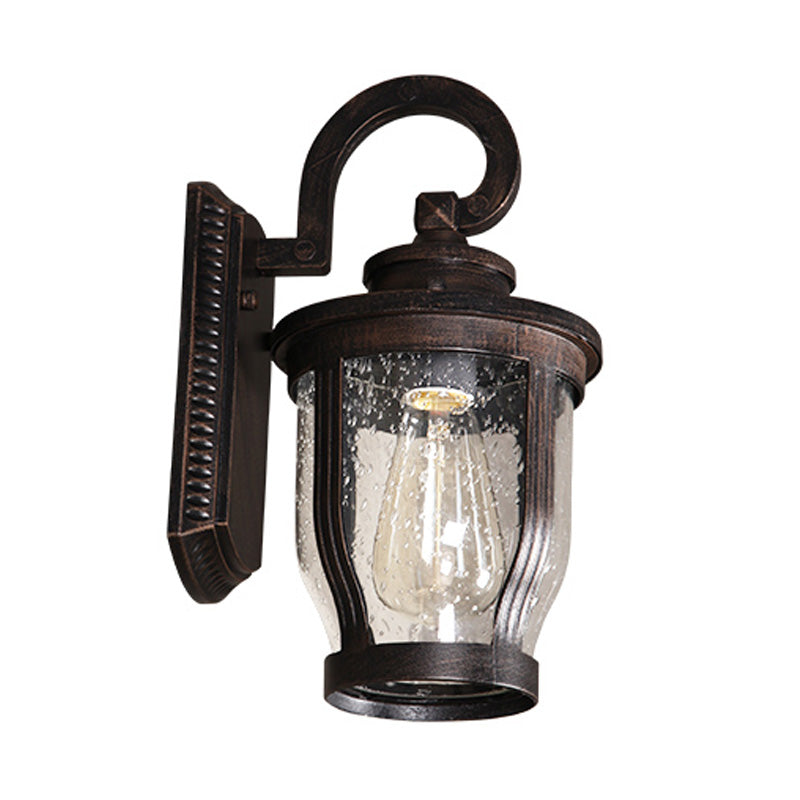 Industrial Outdoor Gooseneck Wall Light - 1 Black Sconce With Bubble Glass And Curved Arm