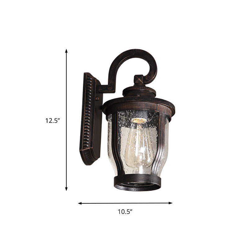 Industrial Outdoor Gooseneck Wall Light - 1 Black Sconce With Bubble Glass And Curved Arm