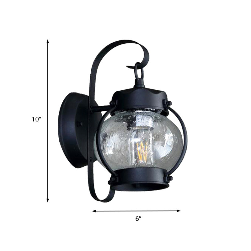 One Bulb Industrial Porch Sconce Lighting Fixture With Bubble Glass Cylinder/Lantern Shade In Black