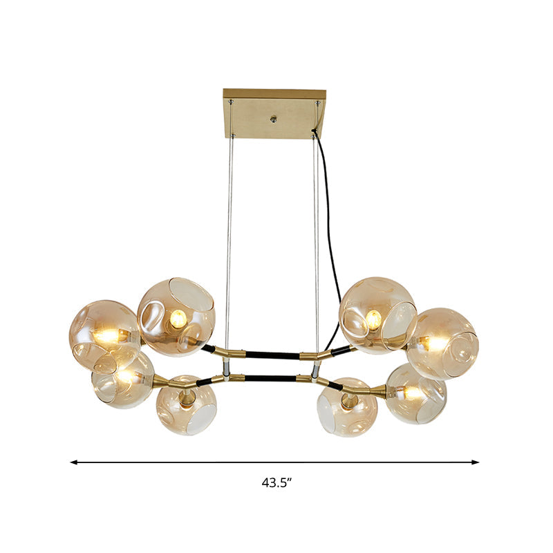 Postmodern Island Lighting: Amber Ball Pendant Lamp With Adjustable Cord - 8 Lights Glass