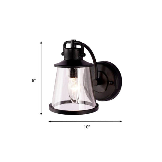 Vintage Wall Sconce Light: Black Glass Cone Design With Curved Arm