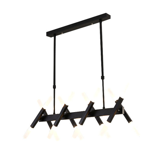 Contemporary Black/Gold Island Pendant Light With Cross Iron Shade - Perfect For Living Room