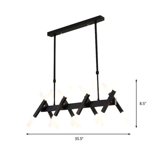 Contemporary Black/Gold Island Pendant Light With Cross Iron Shade - Perfect For Living Room