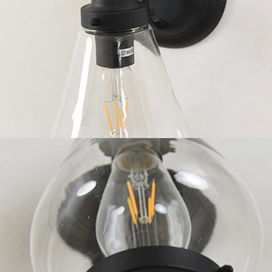 Industrial Cone Shade Porch Wall Light Fixture - Clear Glass 1 Black Sconce Lamp