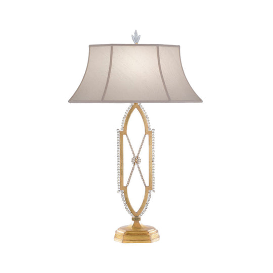 Flared Table Light - Traditional Gold/Silver Fabric Shade Nightstand Lamp With Crystal X-Shape Base