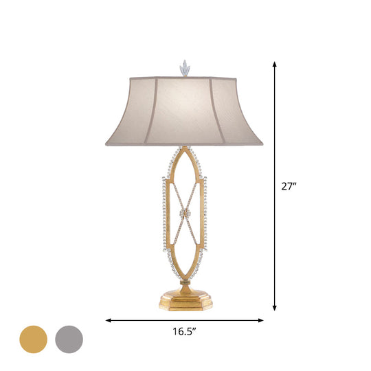 Flared Table Light - Traditional Gold/Silver Fabric Shade Nightstand Lamp With Crystal X-Shape Base