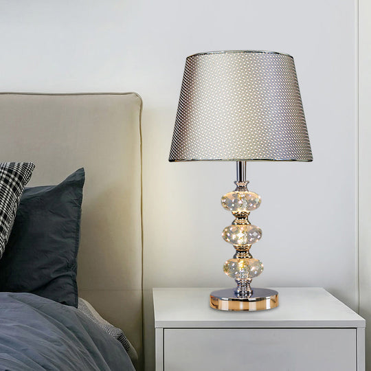 Contemporary Study Light With Crystal Lamp Post - Silver/Beige/Coffee Fabric Shade 1 Head Perfect